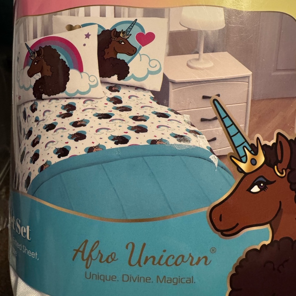 LIMITED OFFER Afro Unicorn Kids Twin Sheet Set